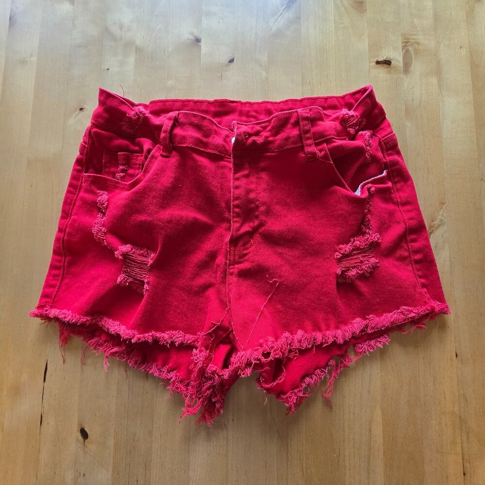 Womens Red Cut Off Size XL Denim Jean Shorts Shein Extra Large